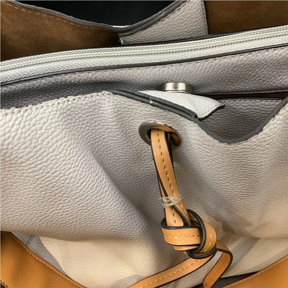 LONDON FOG Satchel Purse  Strap Hand Gray/Tan Pebbled - Picture 7 of 14